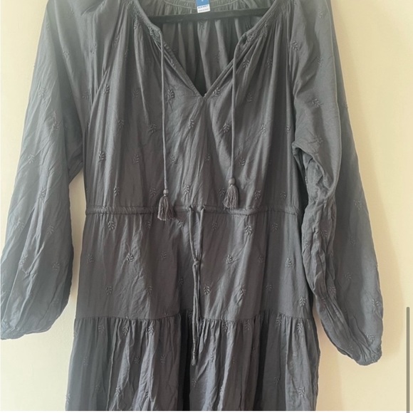 Old Navy Charcoal Gray Embroidered Tassel Midi Prairie Dress - Picture 9 of 9